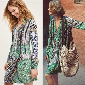 Anthropologie Tiny Caviana Paisley Shirt Dress in Green Motif